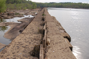 :The remaining section of the Great Falls of the Catawba are dewatered by this diversion dam. 